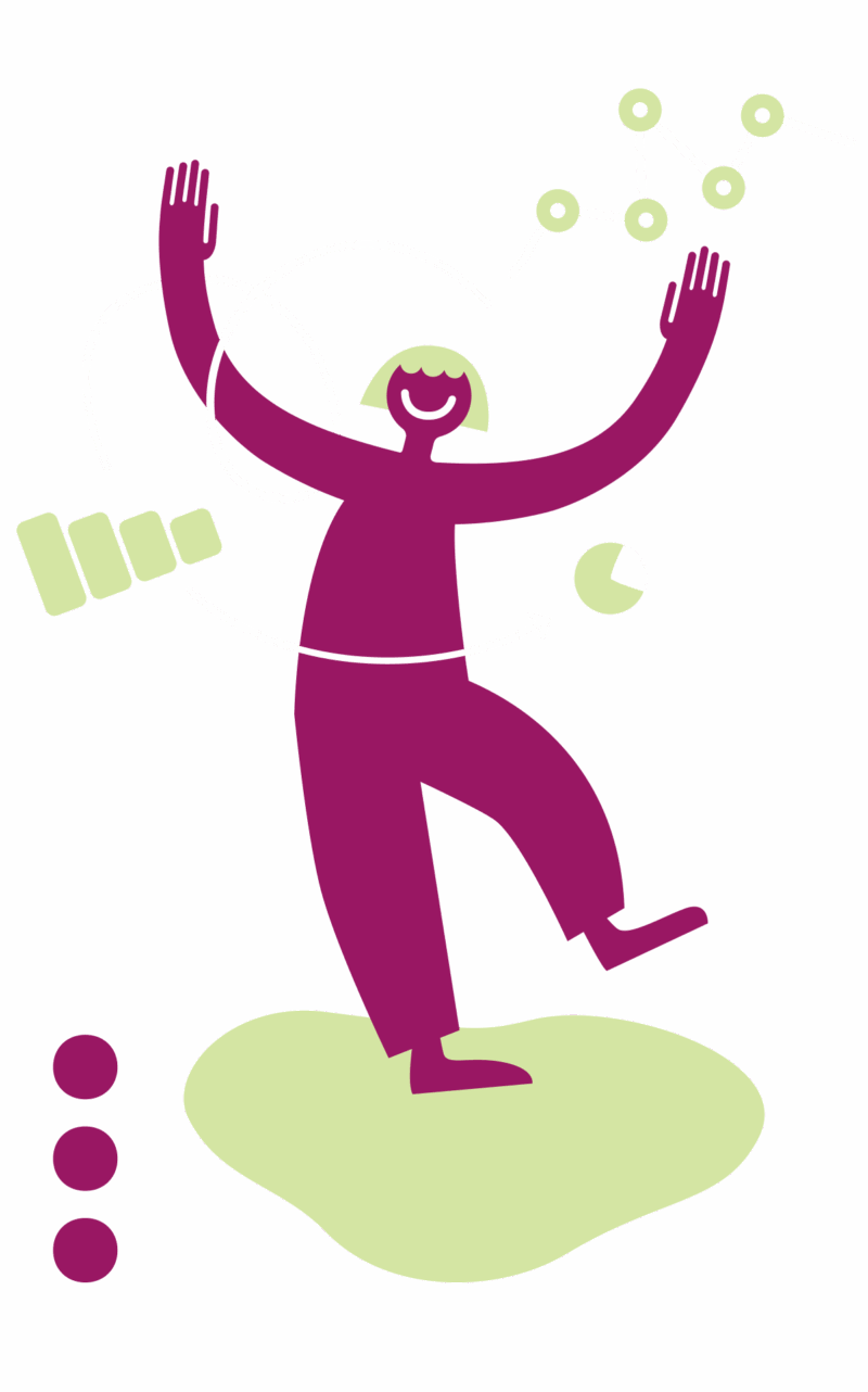 Eine Daten-Expert*in jongliert mit drei Datenelementen.