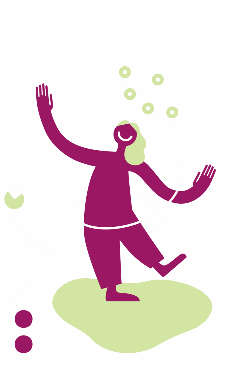 Eine Daten-Fortgeschrittene Person jongliert mit zwei Datenelementen.